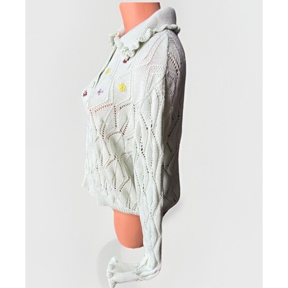 Sandy Liang Target Green Open Knit Peter Pan Collar Sweater Size M Embroidered - Picture 3 of 8